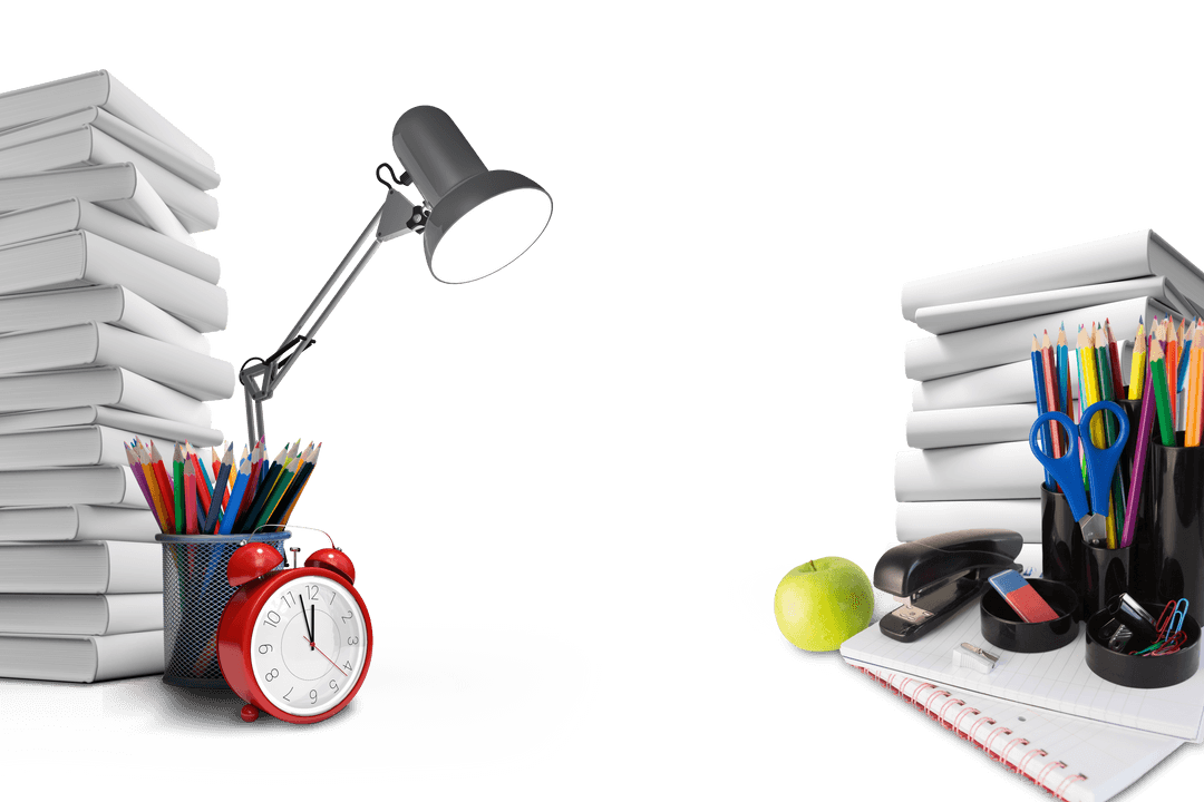 Creative Arrangement of Desk Supplies on Transparent Background