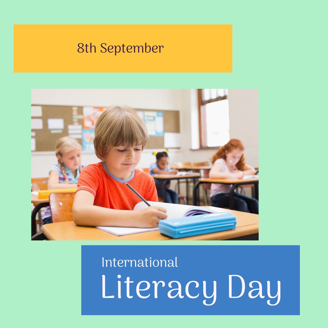 Child Celebrating International Literacy Day in Classroom