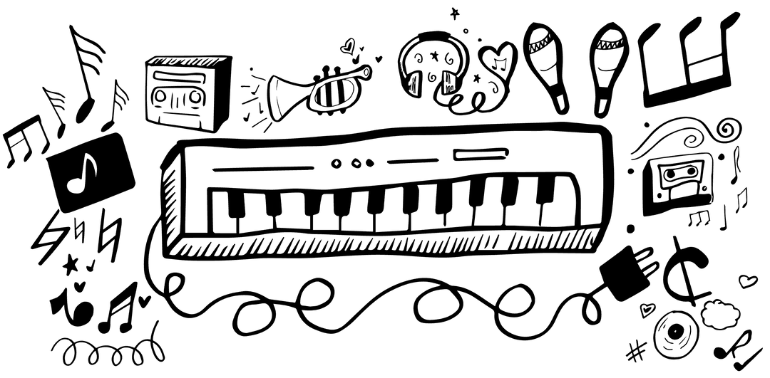 Transparent Musical Elements and Icons on Vector Background