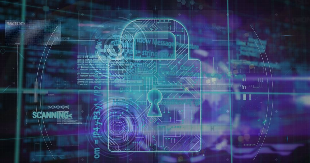 Futuristic Padlock Hologram with Circuit Board Pattern