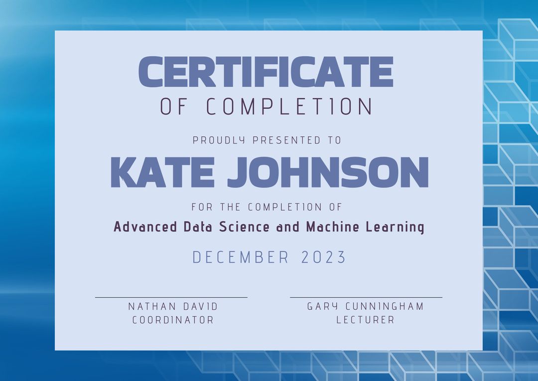 Modern Certificate Of Completion For Data Science Program - Download Free Stock Templates Pikwizard.com