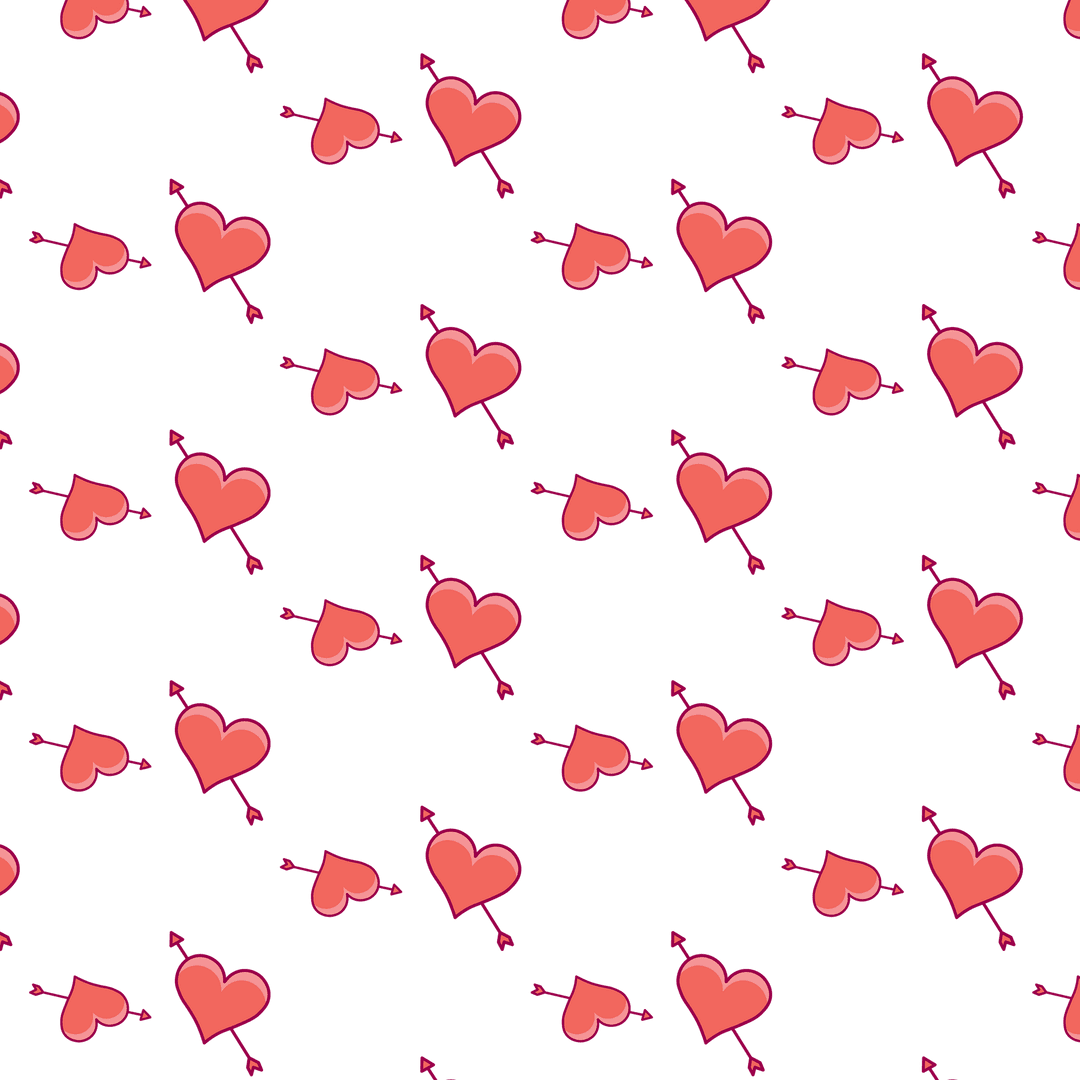 Seamless Pattern of Red Hearts with Arrows on Transparent Background