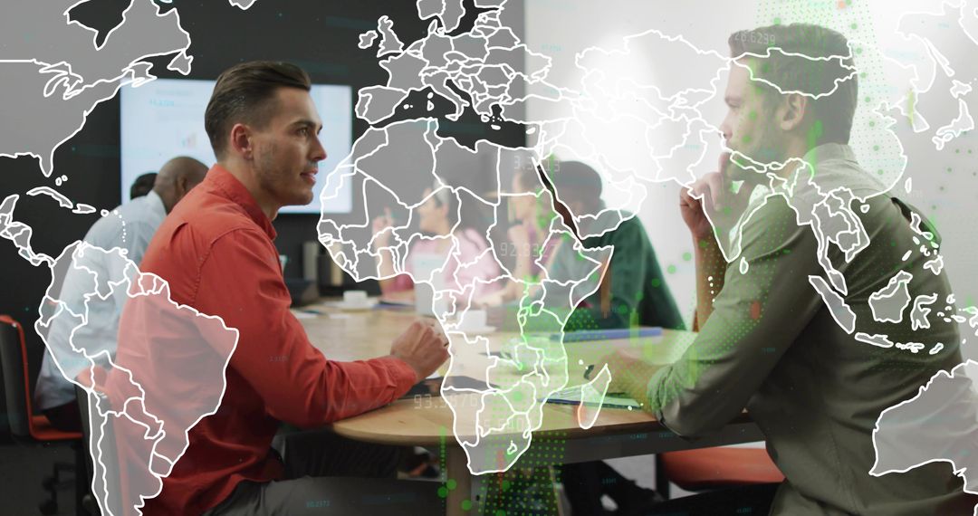 Global Business Collaboration Executives Conversing at Modern Office Table