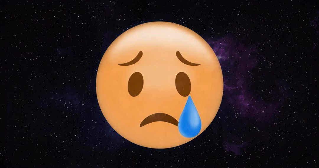 Sad Emoji with Tear in Cosmic Space Background