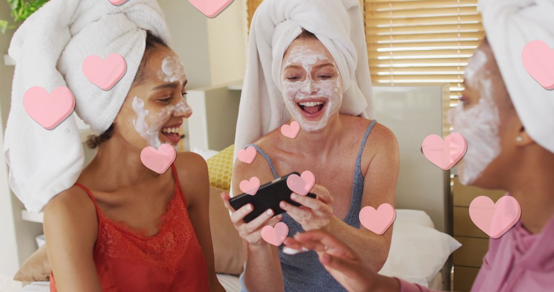 Diverse Friends Enjoying Pampering with Face Masks