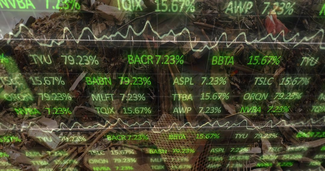 Stock Market Data Overlaid on Junkyard Scrap Heap