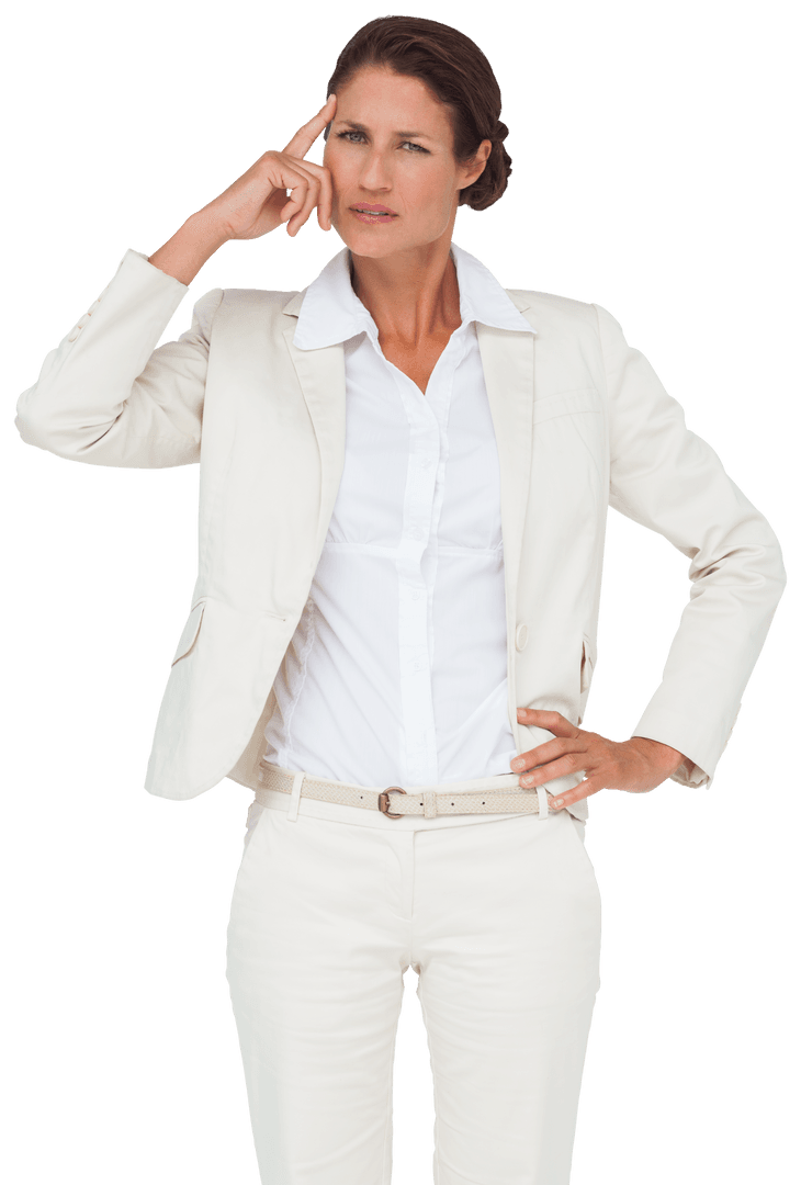 Focused Businesswoman on Transparent Background Posing Seriously