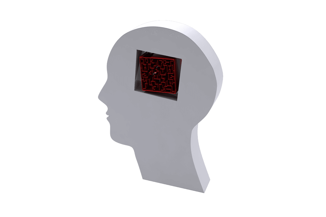 Transparent Silhouette of Head with Maze in Brain