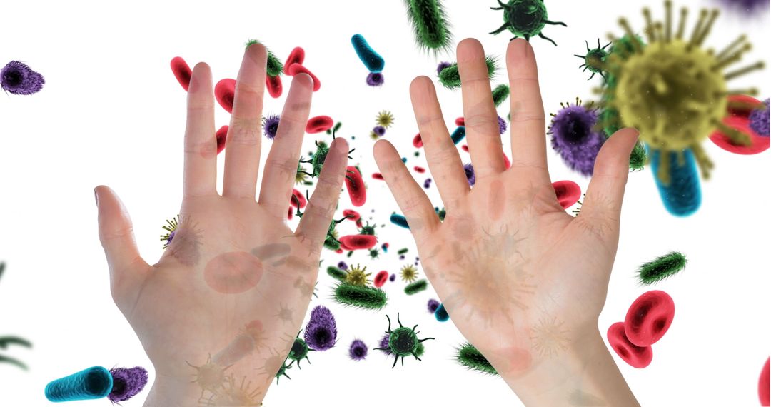 Hands Surrounded by Germs Illustrating Hygiene Importance