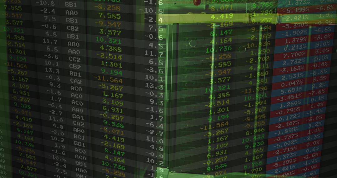 Digital Stock Market Data Overlay on Server Room