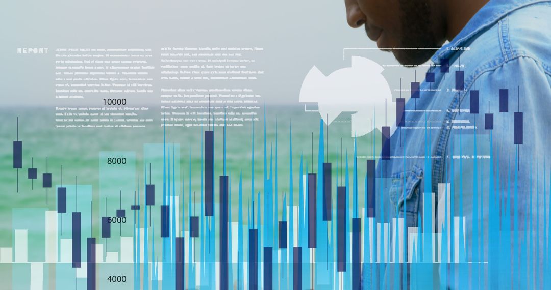 Man with Smartphone Analyzing Financial Data and Graphs