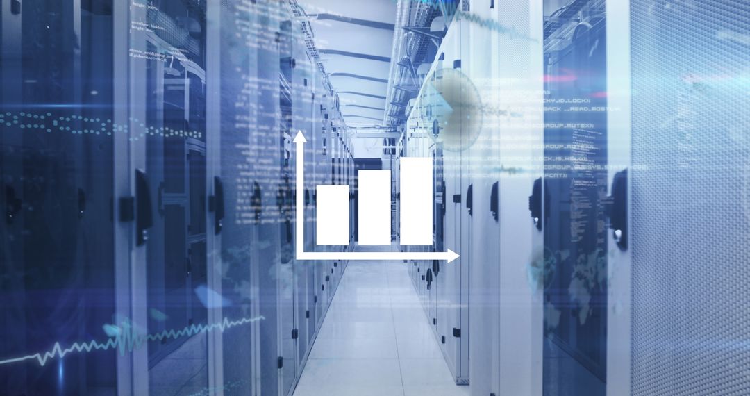 Digital Interface Concept in Server Room with Data Analytics Icons