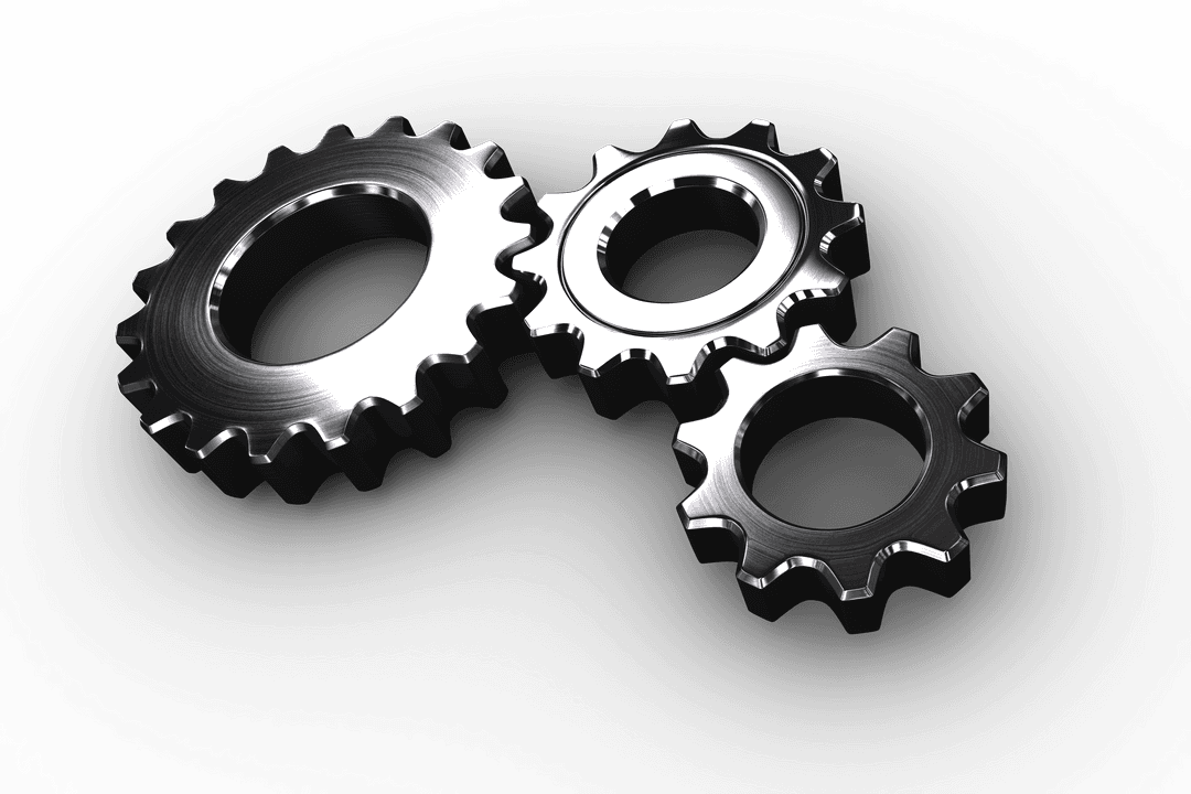 Transparent Overlapping Metallic Cogs on Black Background
