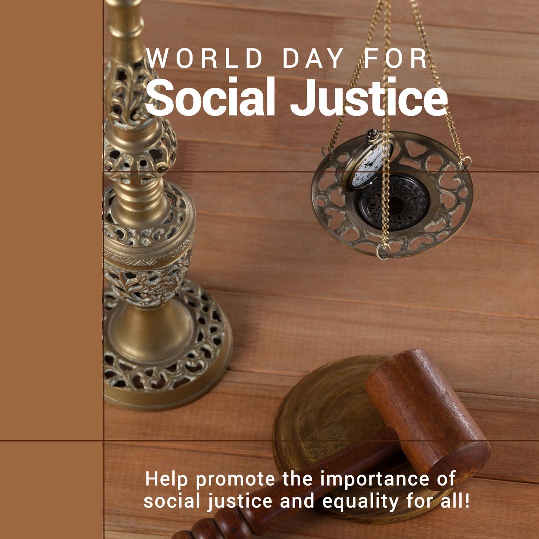Social Justice Concepts with Scales and Gavel on Wood
