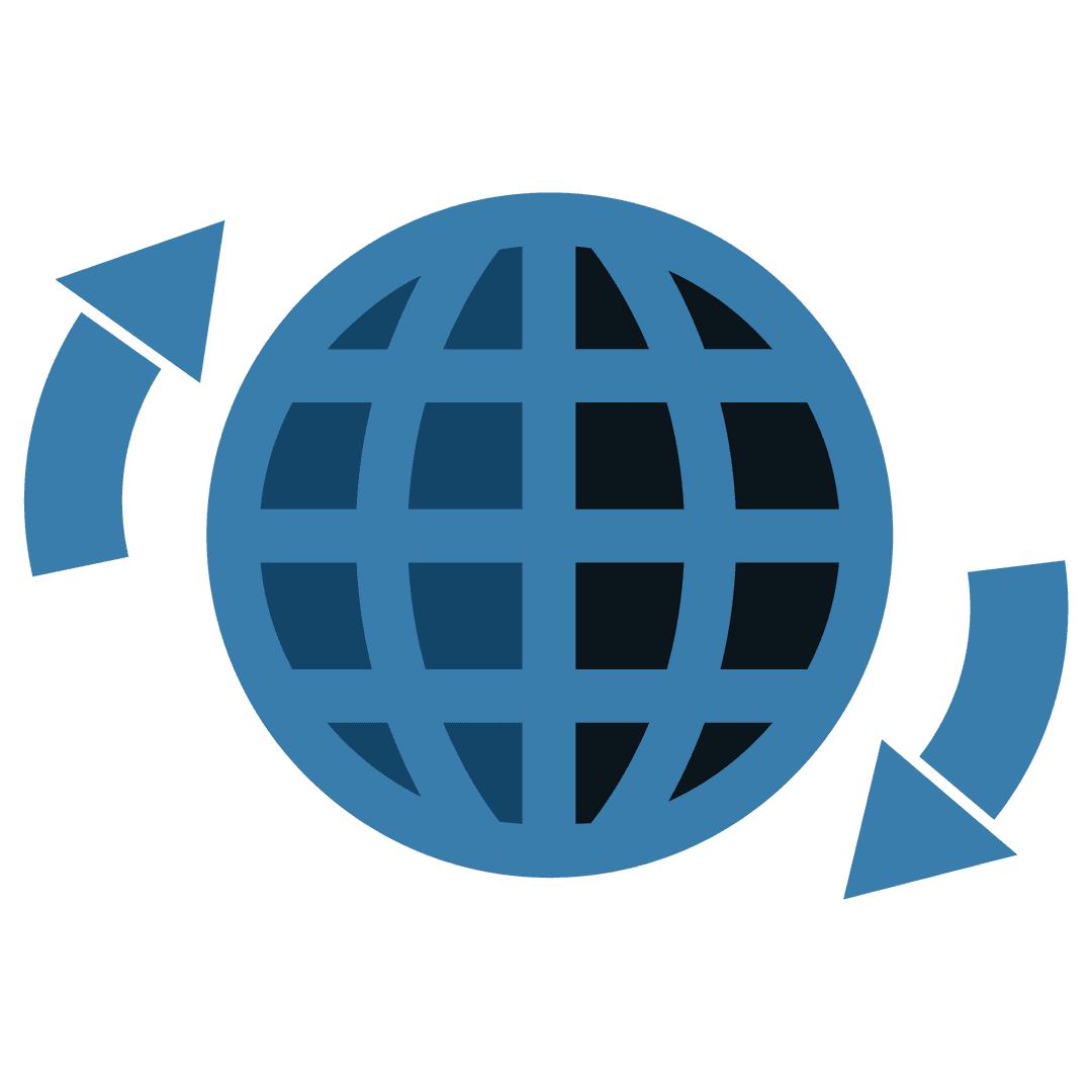 Blue Globe with Arrows Symbolizing Global Data Transfer on Transparent Background