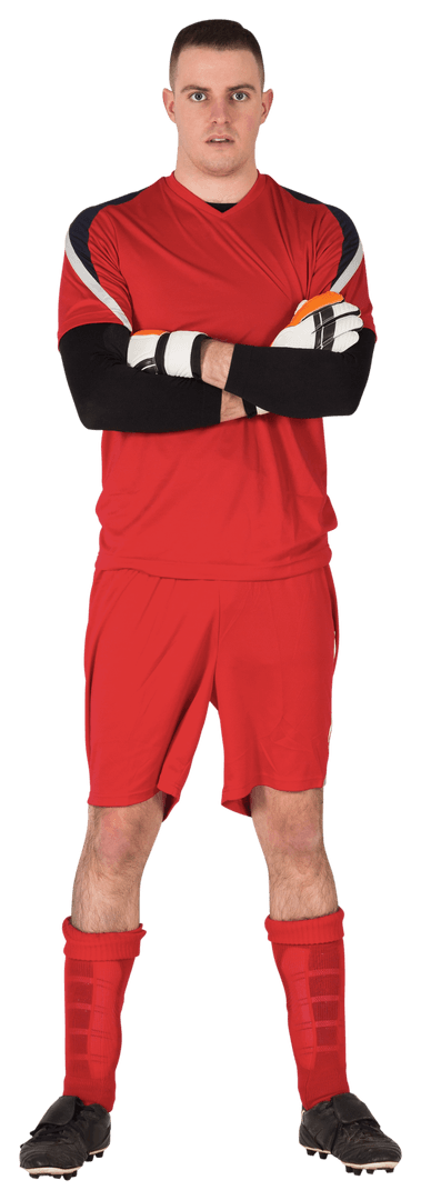 Confident Football Goalkeeper in Red on Transparent Background