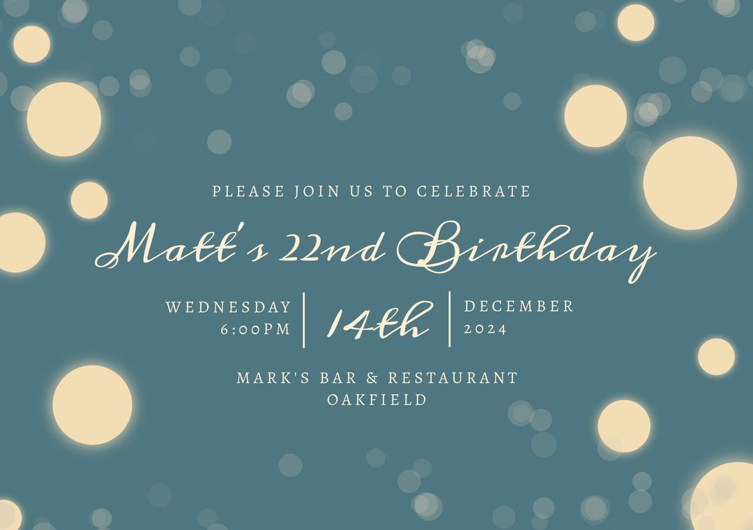 Elegant Birthday Invitation with Bokeh Design for 22nd Birthday Celebration - Download Free Stock Templates Pikwizard.com