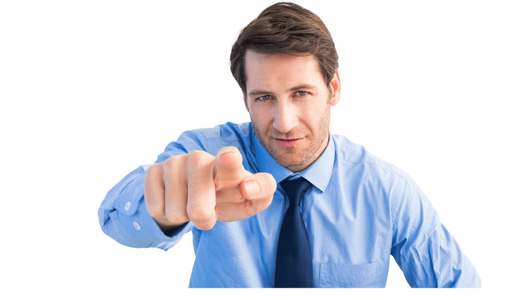 Confident Businessman Pointing with Transparent Background