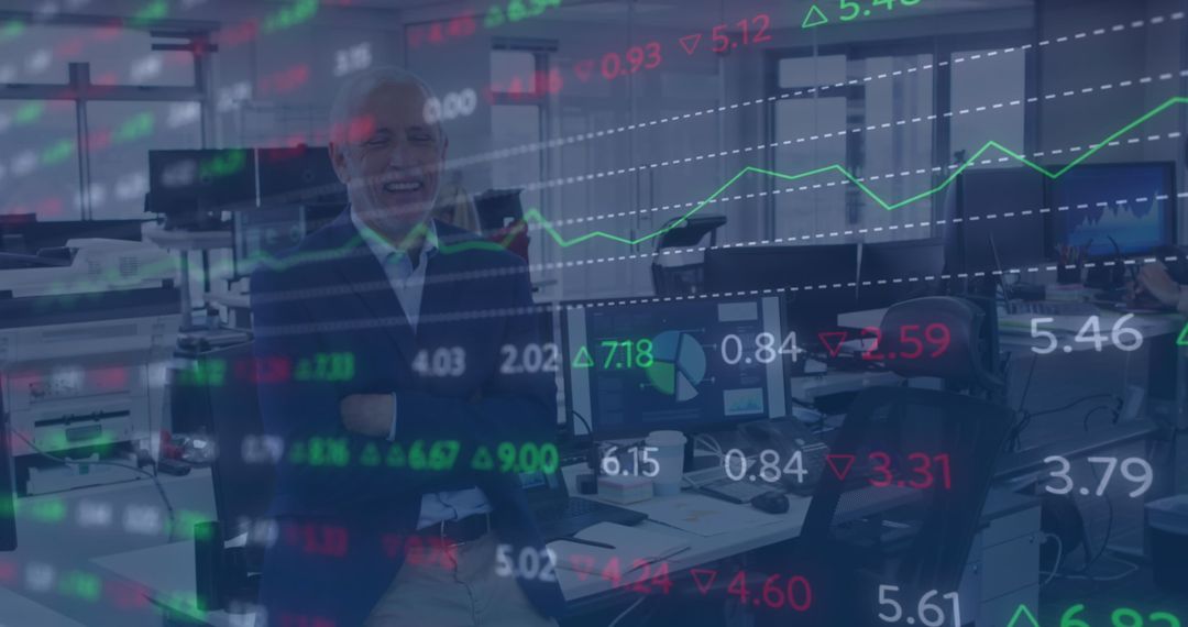 Senior Businessman Analyzing Stock Market Data in Office