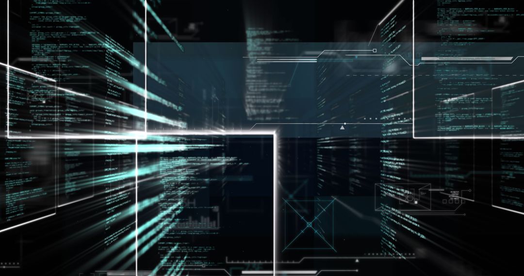 Futuristic Data Processing with Digital Overlay Graphics