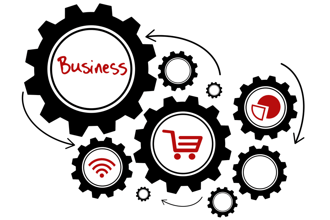 Gears and Business Icons on Transparent Background