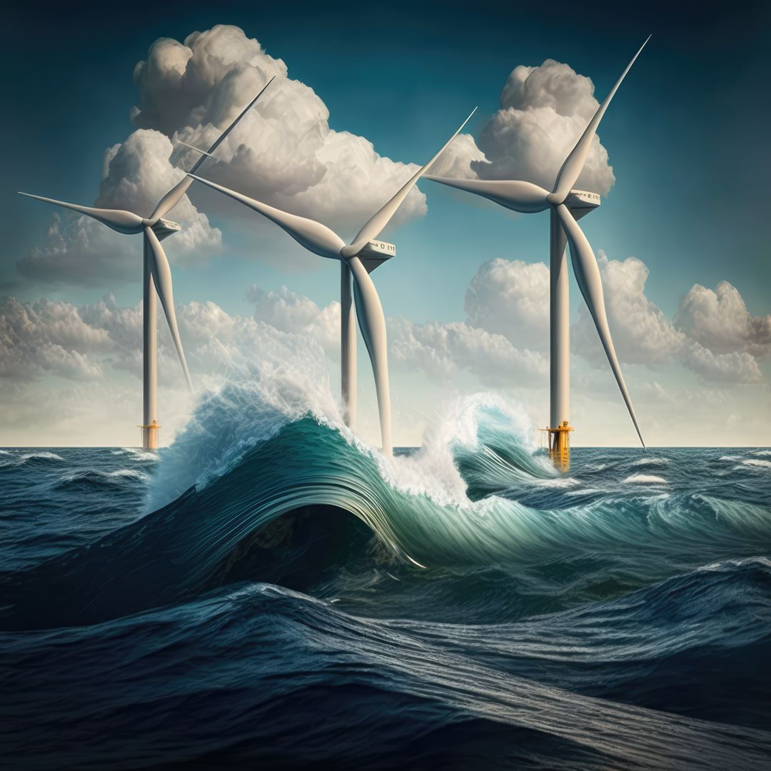 Offshore Wind Turbines in Stormy Sea with Crashing Waves - Free Images, Stock Photos and Pictures on Pikwizard.com