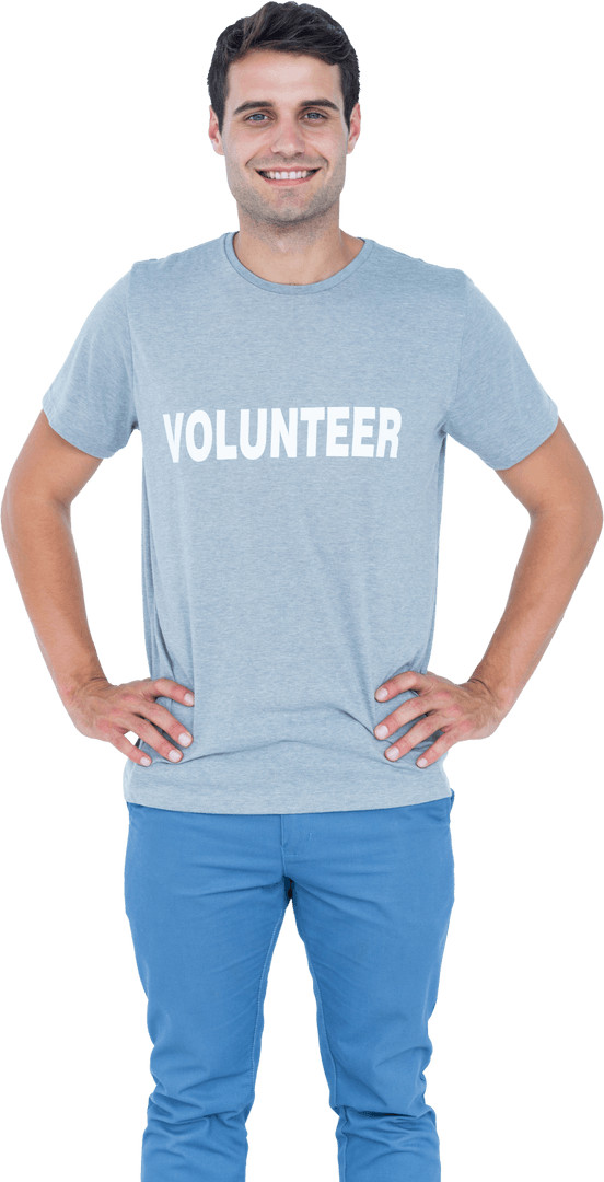 Happy Male Volunteer with Hands on Hips, Transparent Background