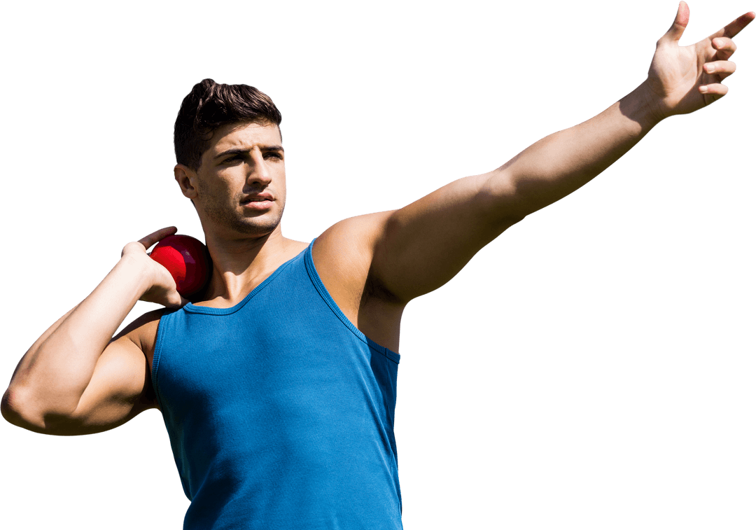 Caucasian Male Athlete Preparing for Shot Put on Transparent Background