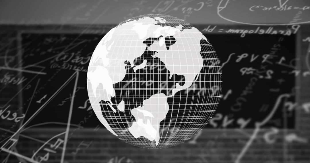 Globe Overlayed on Mathematical Formulas and Chalkboard