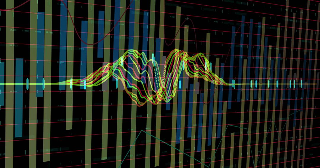 Dynamic Visualization Chart with 3D Bars and Multicolor Waveforms