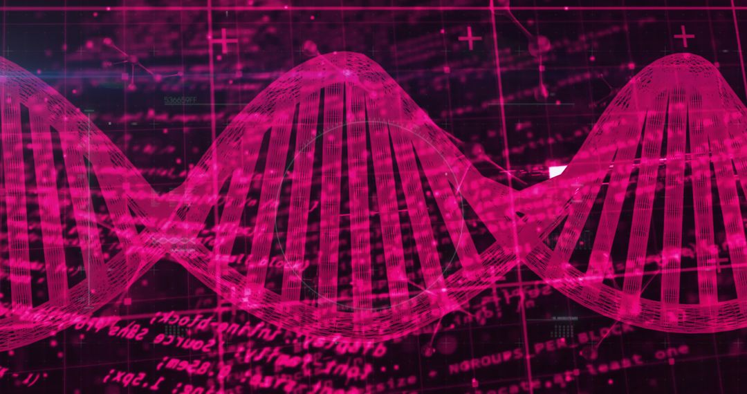 Futuristic DNA Helix on Digital Interface in Pink Tones