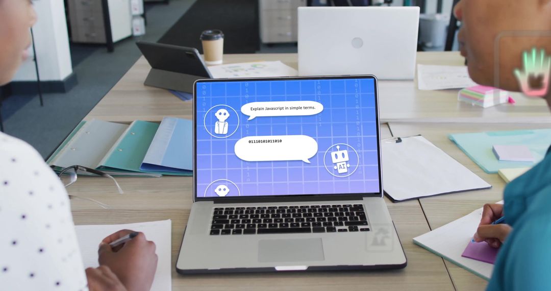 Diverse Businesswomen Collaborating with AI Chat on Laptop