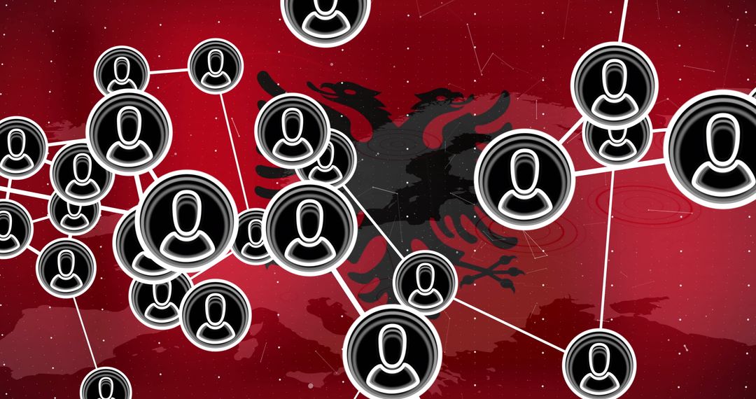 Digital Network Connects Users Over Albanian Flag Background