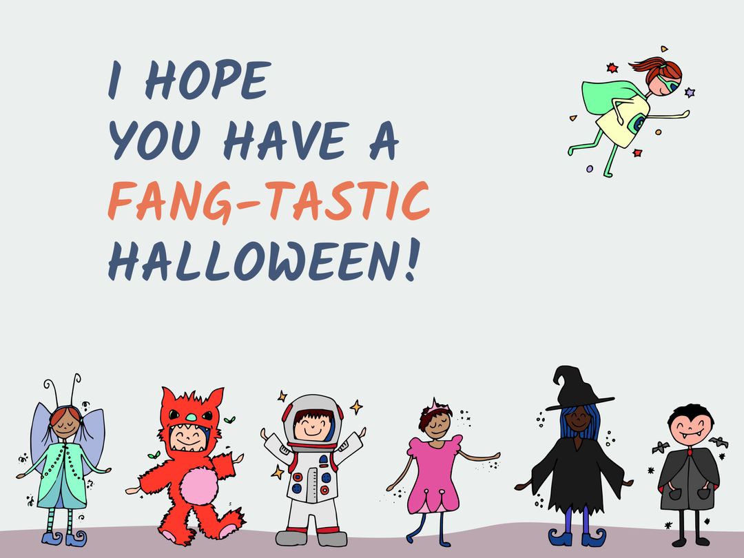 Kids in Halloween Costumes with Festive Message