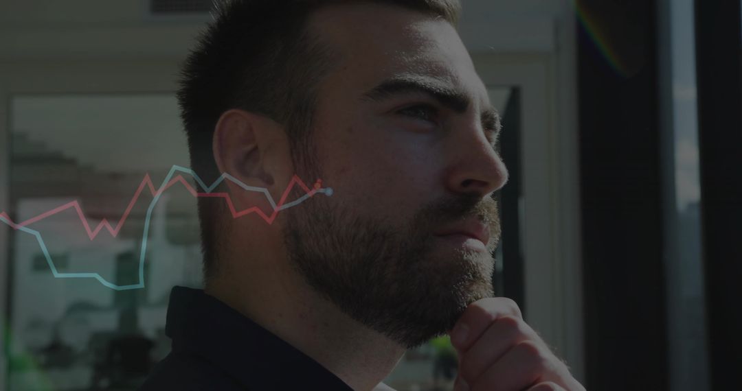 Contemplative Businessman Opposite Data Trends Exploration