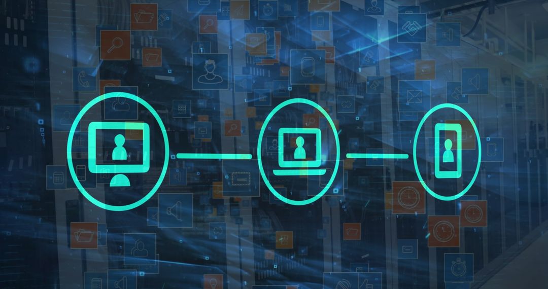 Digital Connectivity Icons Over Server Background