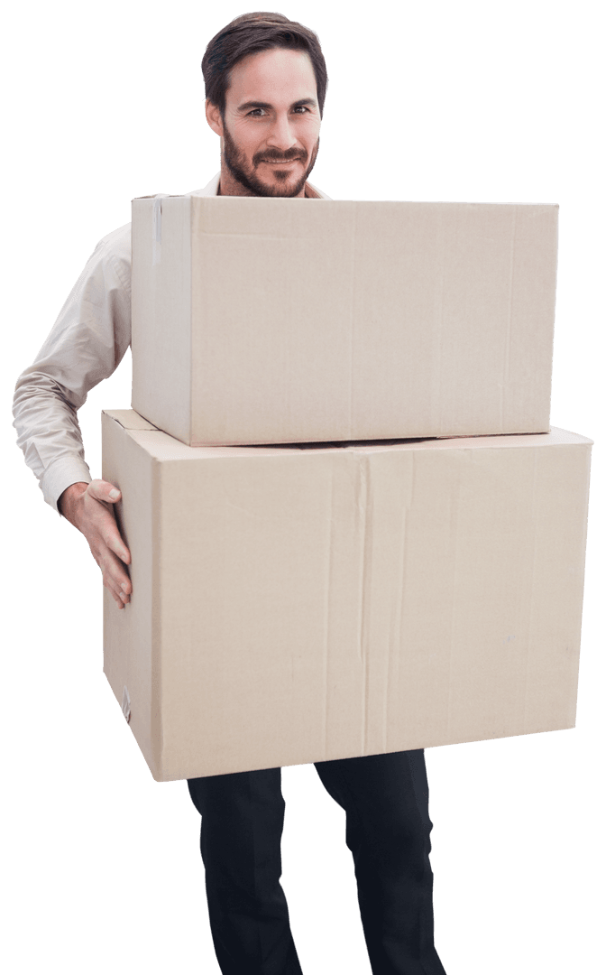 Transparent image of man carrying large cardboard boxes