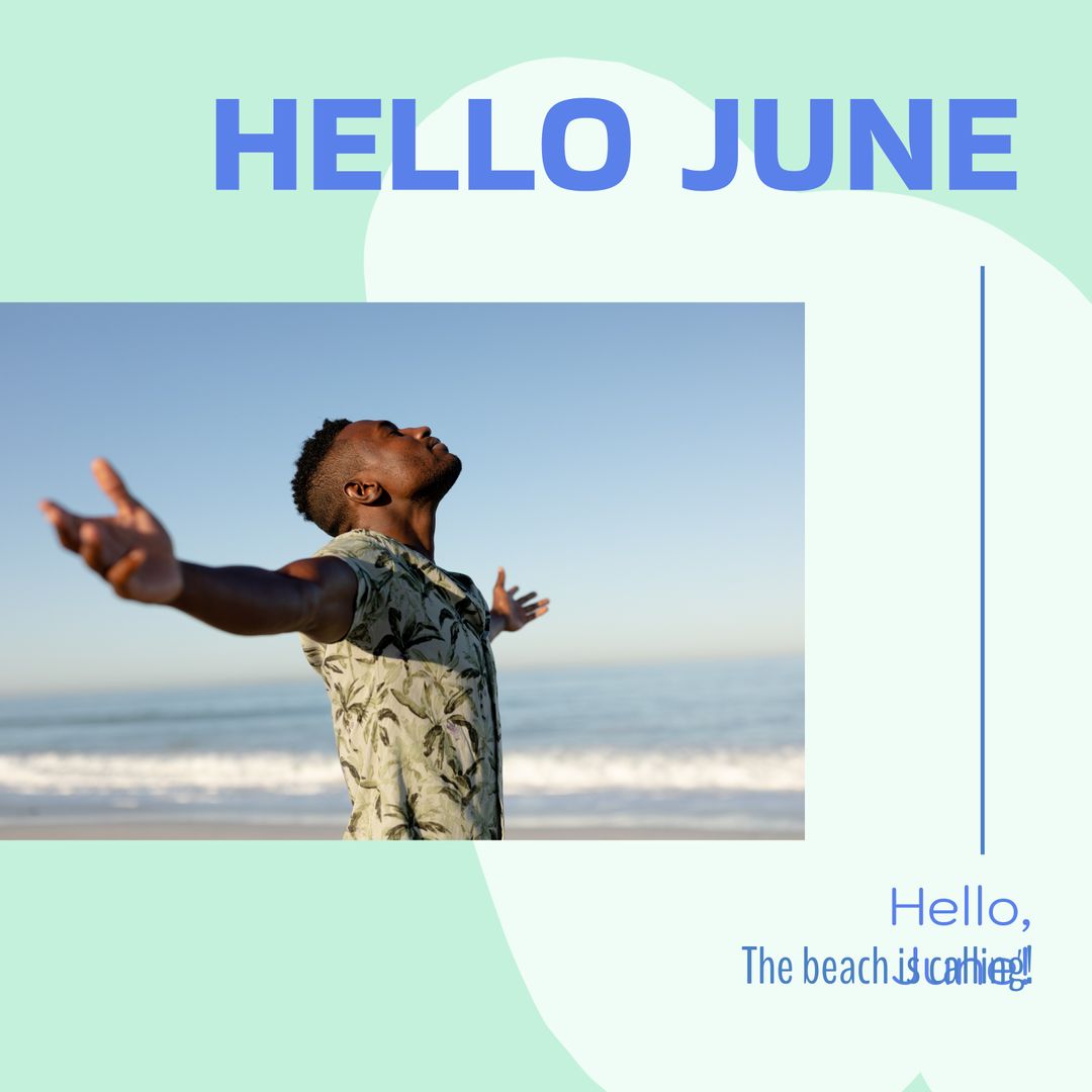Joyful Man Welcoming Summer at the Beach