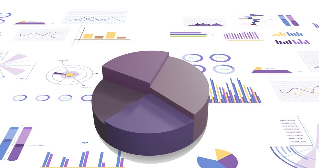Colorful Pie Charts and Graphs on White Background