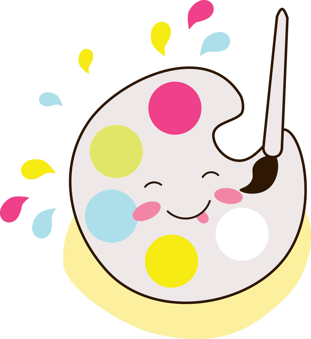 Happy Paint Palette with Vibrant Splashes on Transparent Background