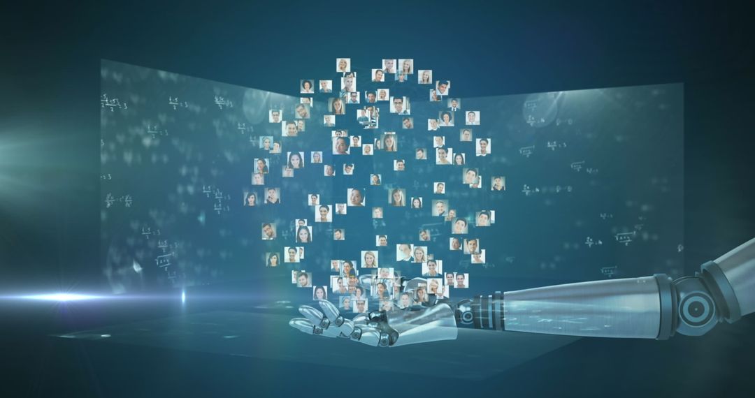 Robotic Arm Displaying Mark Zuckerberg at Digital Technology Interface