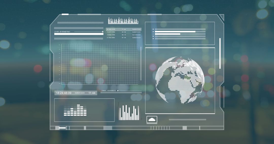 Futuristic Data Processing Interface Over City Lights
