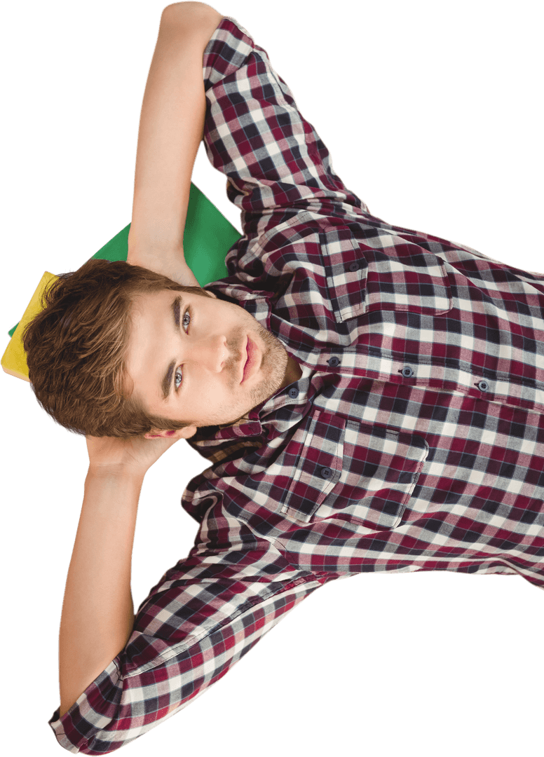 Transparent Image of Man Relaxing on Hardwood Floor