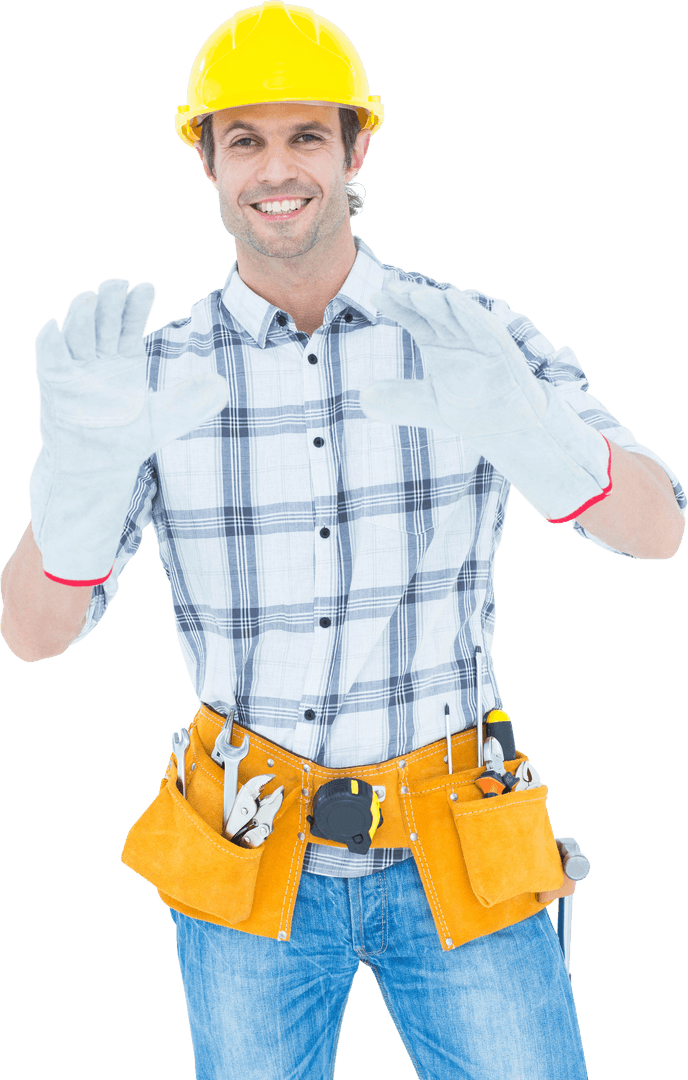 Smiling Male Technician With Tool Belt and Transparent Background
