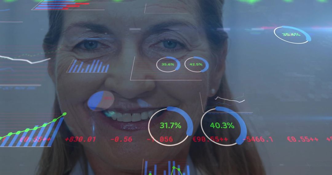 Senior Businesswoman Analyzing Data through Virtual Interface