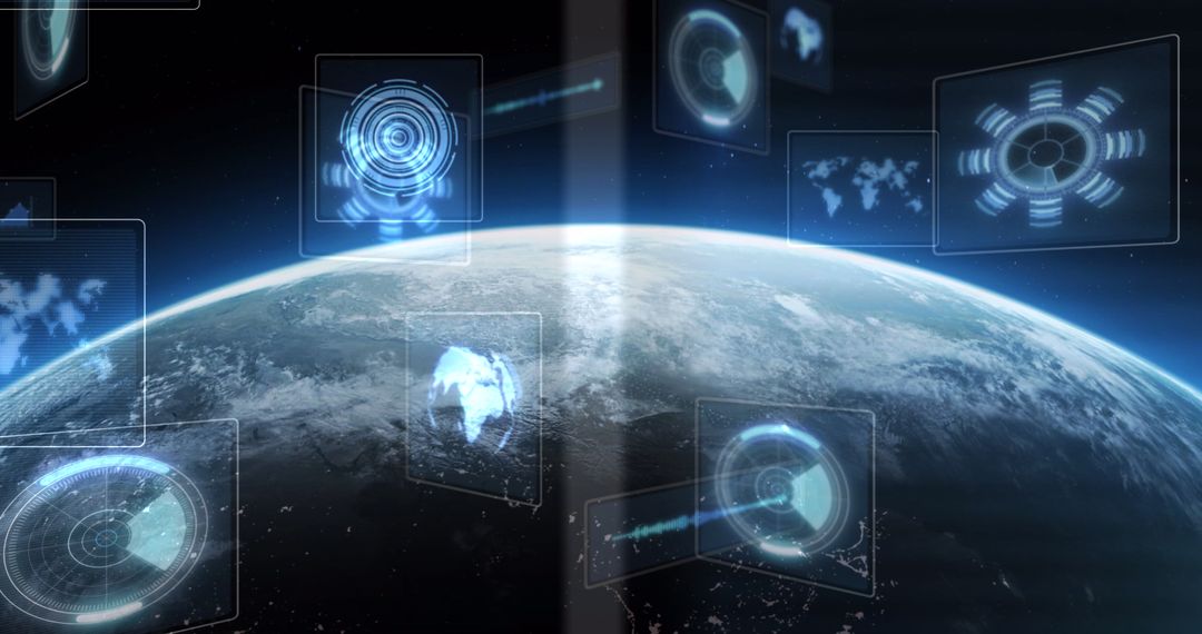 Futuristic Digital Interfaces Hovering Above Earth