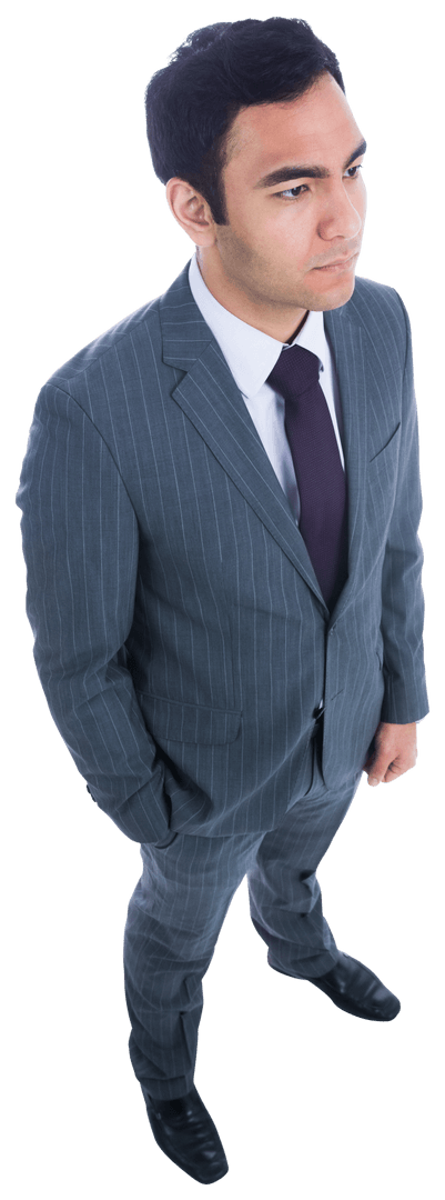 Serious Businessman in Pinstripe Suit on Transparent Background