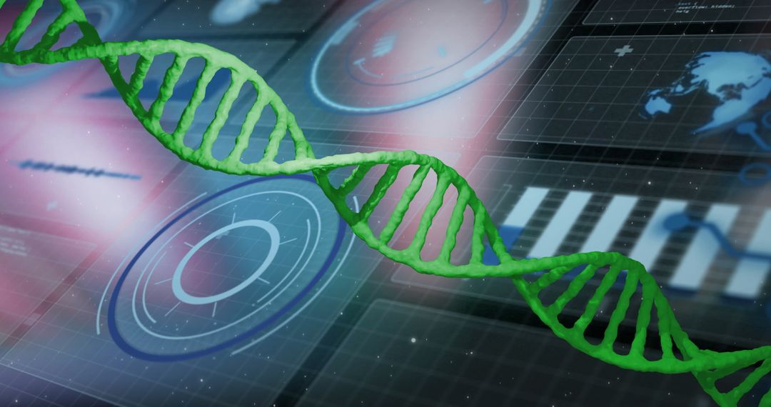 Futuristic DNA Helix on Digital Interface Visualization