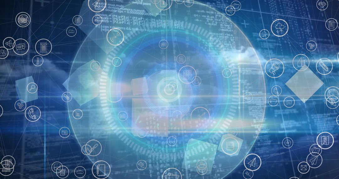 Futuristic Technology Interface with Digital Icons