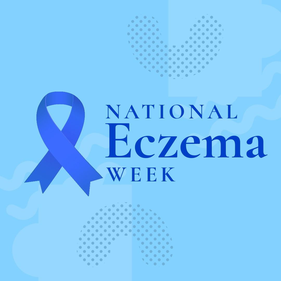 Illustration of blue awareness ribbon with national eczema week text and heart shapes, copy space - Download Free Stock Templates Pikwizard.com